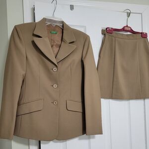 United Colors of Benetton suit. Tan.  Both jacket & skirt are Size 38.